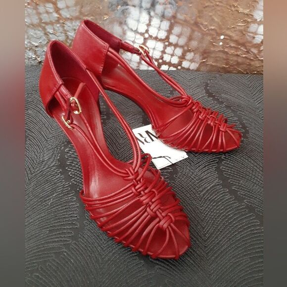 Zara Nwt Red Strappy Fisherman Style Women's Heels - Picture 4 of 13